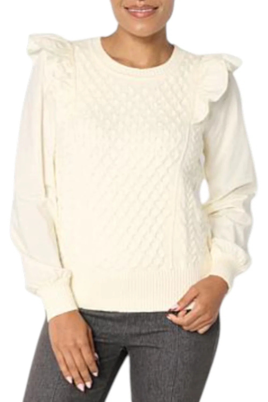 Christian Siriano Women's Cable Mix Sweater Bodacious Cream - Regular